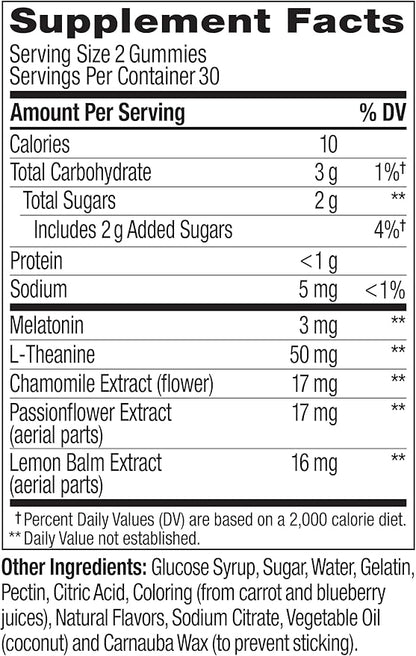 OLLY Sleep Gummy, 3 mg Melatonin, L-Theanine, Chamomile, and Lemon Balm Extracts, Blackberry Flavor, 30 Day Supply - 60 Count