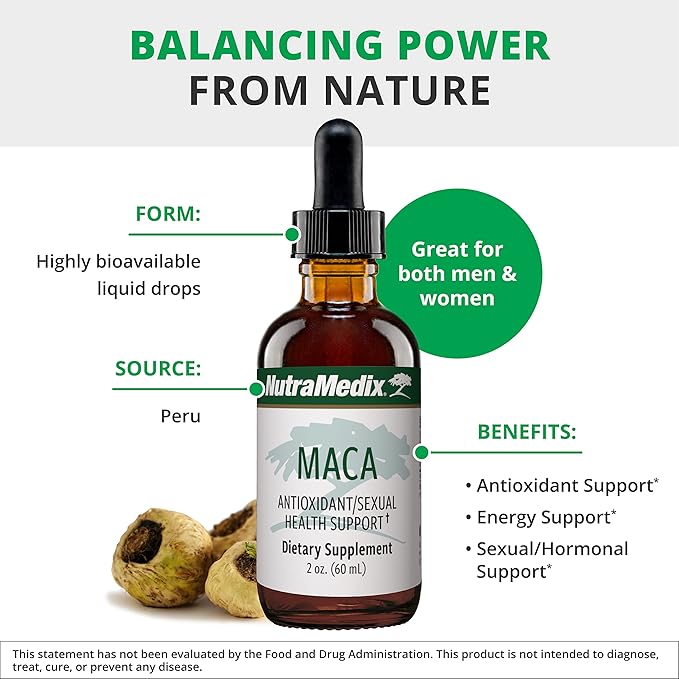 NutraMedix Maca Liquid Tincture - Mood Supplement Drops with Peruvian Maca Root Extract for Women's Health - Herbal Support for Hormonal Health & Mood - Vegan Supplements (2oz / 60ml)