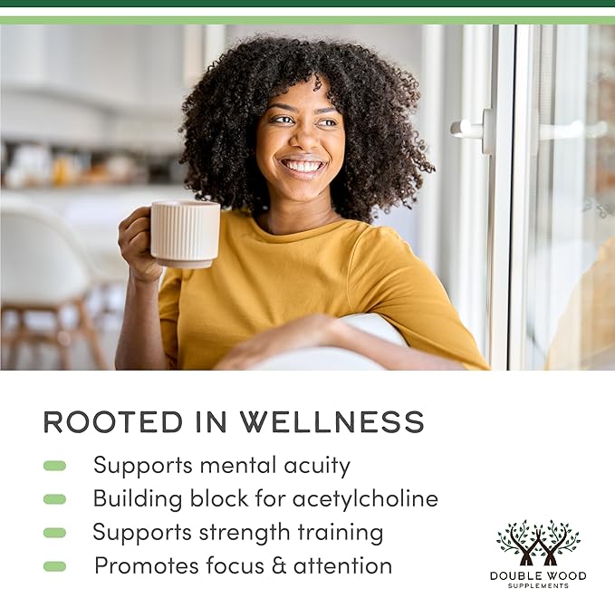 Alpha GPC Choline Capsules - 60 Count, 600mg Servings – Brain Support Aid that Supports Focus, Memory, Motivation, and Energy - (Made in the USA) Brain Support Supplement by Double Wood Supplements