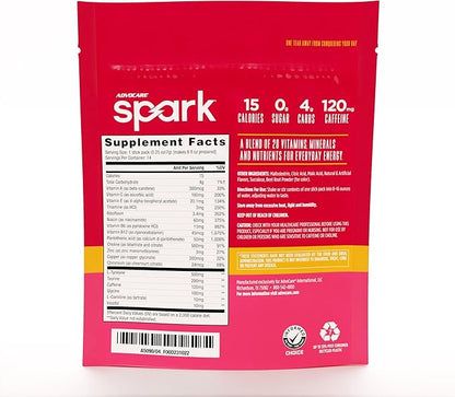 AdvoCare Spark Vitamin & Amino Acid Supplement - Focus & Energy Drink Powder Mix with Vitamin A, B-6, C & E - Also Includes L-Carnitine & L-Tyrosine - Cranberry Peach Orange, 14 Stick Packs