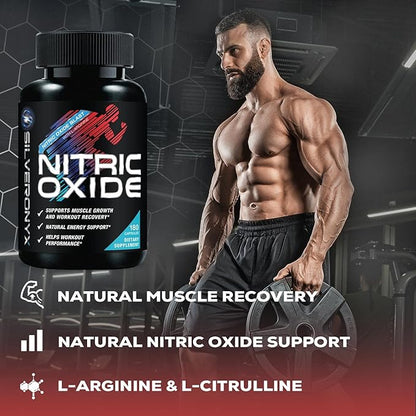 Extra Strength Nitric Oxide Supplement 3X Strength L Arginine, Citrulline Malate, AAKG, Beta Alanine - Premium Muscle Supporting Nitric Booster - Natural Energy & Heart Health Support - 180 Capsules