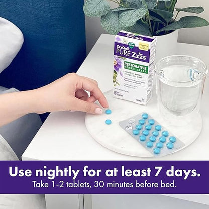 ZzzQuil PURE Zzzs Restorative Herbal Sleep, Tablets, Free of Drugs and Hormones, Melatonin-Free Formula, Valerian Root, Hops, Passion Flower, Sleep Aids for Adults, 60 Count