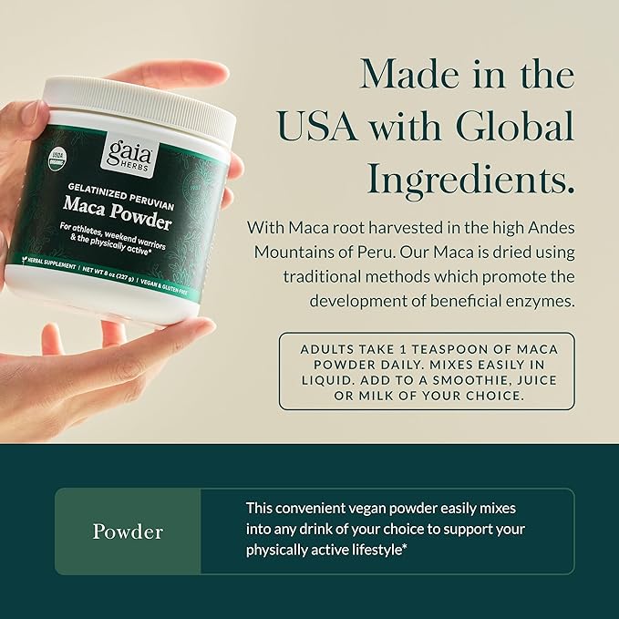 Gaia Herbs Maca Powder - Natural Energy Supplement - Supports and Maintains Healthy Energy and Stamina - Made with USDA Certified Organic Maca Root (Lepidium meyenii) - 8 Oz (69-Day Supply)