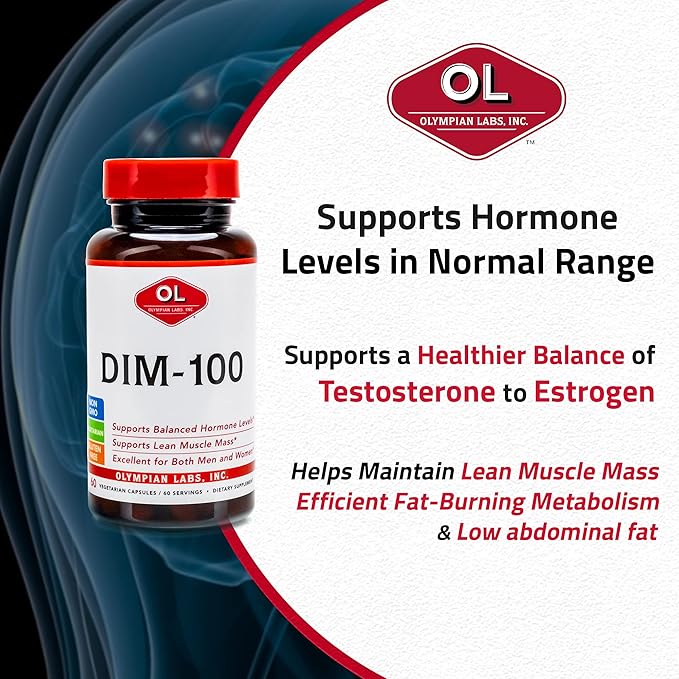 Olympian Labs DIM Supplement 100mg - Daily Capsules - Diindolylmethane for Men and Women, 100 Mg, 60 Count
