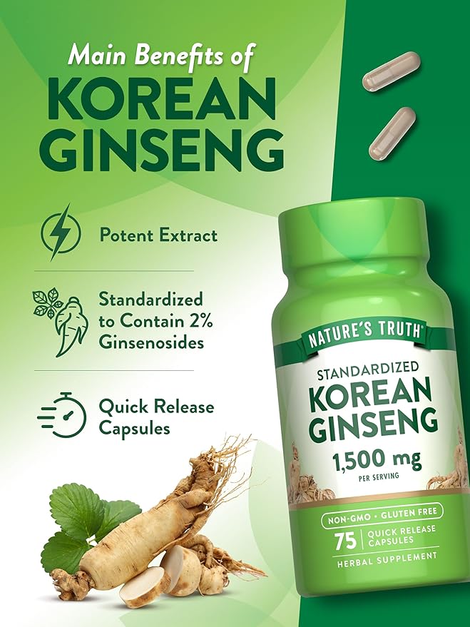 Nature's Truth Korean Ginseng Capsules | 75 Count | Standardized Extract | Non-GMO & Gluten Free Supplement