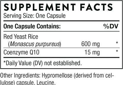 THORNE Red Yeast Rice + CoQ10 - Maintain Healthy Cholesterol Levels and Supports Cardiovascular Health* - Gluten-Free, Dairy-Free - 120 Capsules