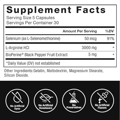 Force Factor L-Arginine,3-Pack,Nitric Oxide Supplement with BioPerine to Help Build Muscle & Support Stronger Blood Flow,Circulation,Nutrient Delivery,& Pumps,L-Arginine 3000mg,3g,450 Capsules