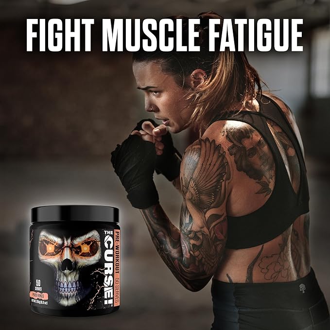 JNX SPORTS The Curse! Pre Workout Powder for Men & Women, Caffeine, Beta-Alanine, Creatine, L-Citrulline, 50 Servings, Peach Rings Flavor – Boost Energy, Strength & Focus