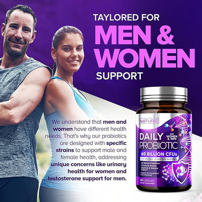 Built by Nature Probiotic for Women & Men – 60 Billion CFU, 10 Strains + Prebiotics & Digestive Enzymes – Supports Digestive, Immune, Reduce Gas & Bloating – Shelf Stable, Non-GMO - 60 Capsules