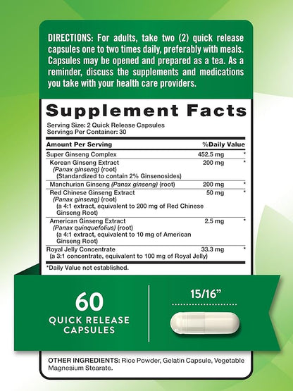 Nature's Truth Super Ginseng Complex | 60 Capsules | with Royal Jelly | Non-GMO & Gluten Free Supplement