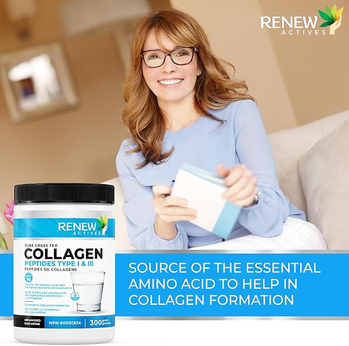 Renew Actives Hydrolyzed Collagen Peptides Powder 10G per Serving – Premium Grass-Fed Collagen for Skin, Joints & Hair – 9.4g Protein – Supports Collagen Formation & Muscle Recovery – Made in Canada