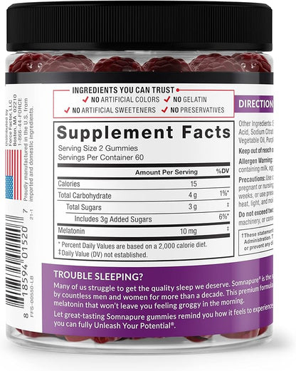 Force Factor Somnapure Gummies with Melatonin, Drug-Free Sleep Support Supplement for Adults with Occasional Sleeplessness, Dream Berry Flavor, 120 Count (Pack of 4)
