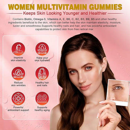 Sugar-Free Women's Multivitamin Gummies - Women Methylated Multivitamin Filled Gummies with Omega-3, Enzymes & Antioxidant Blend to Support Overall Health, Immunity, Hair, Nails & Skin Health - 60 ct