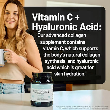 NatureWise Collagen Peptides Powder with Hyaluronic Acid and Vitamin C - Unflavored Collagen Peptides for Women & Men - Type I & III for Hair, Skin & Nails - Sugar, Gluten & Dairy Free - 30 Servings
