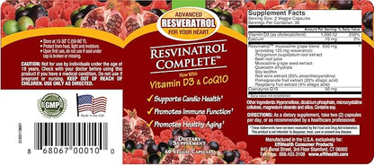 Capsules, 60 Count- Resveratrol Supplement Supports Healthy Aging, Heart Health, and Immune Function with Quercetin, Grape Seed Extract, Vitamin D3 and CoQ10