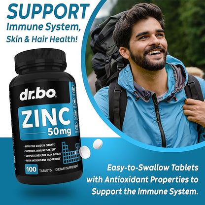 Zinc Supplements 50mg Tablets Supplement - Natural Pure Zinc 50mg Oxide Citrate Capsules Mineral Pills - Vitamin Support Energy Hair Skin Acne Vegan Vitamins for Men & Women - 100 Tablets for Adults