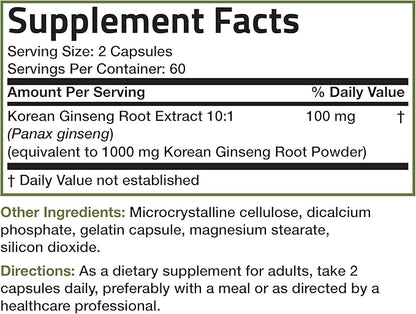 Bronson Korean Panax Ginseng Supports Energy, Endurance & Vitality + Memory and Mental Performance, 120 Capsules