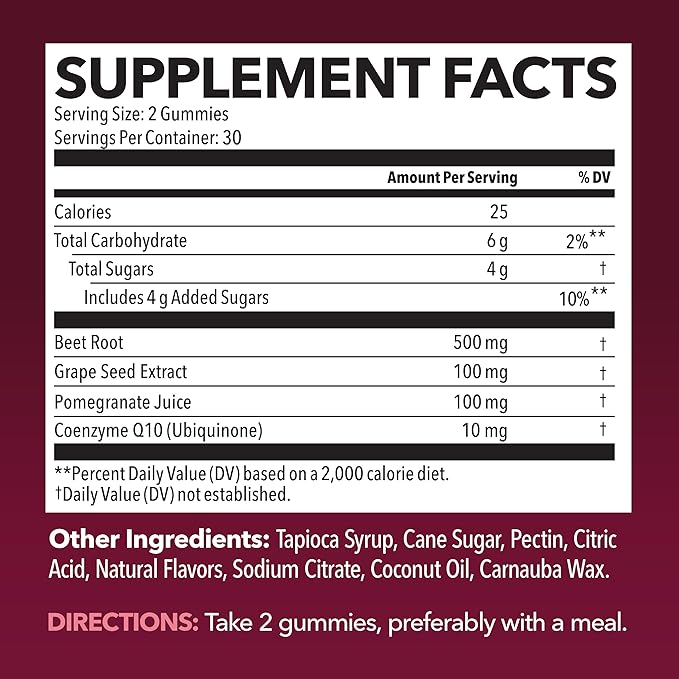 Beet Root Gummies with COQ10 & Pomegranate - Nitric Oxide Supplement for Men and Women - Beetroot for Endurance, Performance, Recovery - Vegan, Non-GMO, Gluten Free - Mixed Berry Flavor, 60 Count