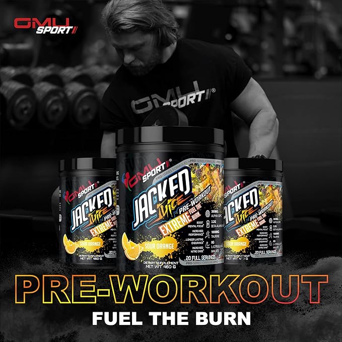 GMU SPORT Jacked Juice Pre Workout | Explosive Energy, Focus & Muscle Pumps | 8g Citrulline Malate, 3g Creatine, Beta Alanine, Alpha-GPC | 250mg Caffeine | 40 Servings Sour Gummy