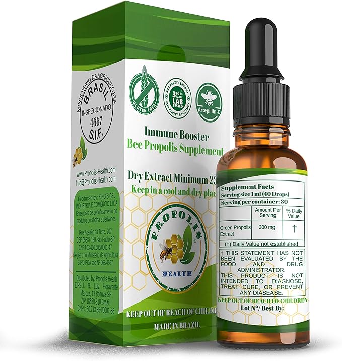 Green Propolis Extract Liquid - Brazilian Bee Propolis - Alcohol-Free Immune Support Supplement - 60-Day Supply - Natural Immunity Shots