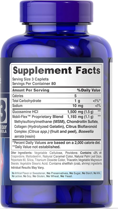 Puritan's Pride Glucosamine Chondroitin MSM Dietary Supplement for Joint Health, 240 Coated Tablets