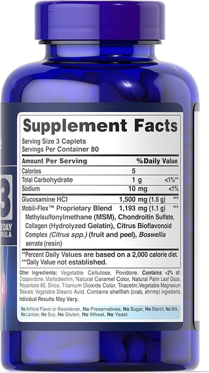 Puritan's Pride Glucosamine Chondroitin MSM Dietary Supplement for Joint Health, 240 Coated Tablets