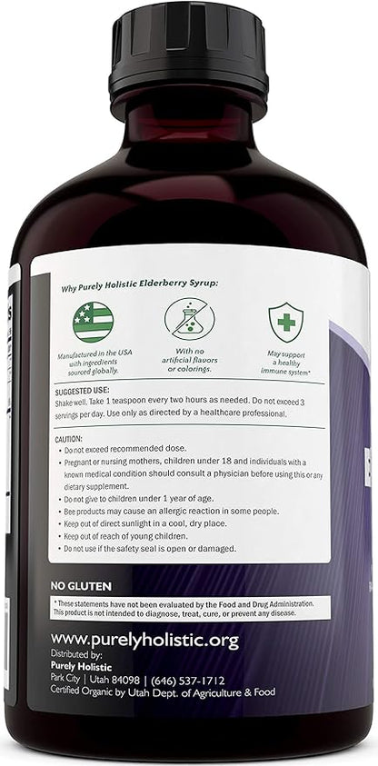 Purely Holistic Vitamin C 1000mg + Organic Elderberry Syrup Bundle - 365 Vegan Capsules + 16 fl oz - with Rosehip, Acerola Cherry, Propolis Echinacea & More - Made in USA