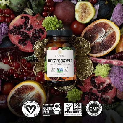 Truvani Digestive Enzymes | 9 Enzyme Blend | Digestive Support | Reduce Bloating | Increased Nutrient Absorption | Non-GMO Capsules| 30 Day Supply
