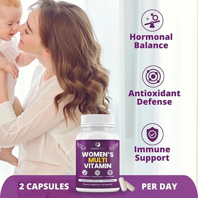 Mommyz Love Womens Multivitamin - Comprehensive Womens Daily Multivitamins for Women's Health, Energy, Focus, Mood, Hair, Skin, and Nails (60 Capsules)