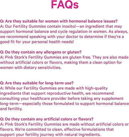 Pink Stork Premium Fertility Gummies for Women - Prenatal Conception Supplements for Her with Inositol, CoQ10, Folate and Vitamins to Support Hormone Balance, Ovulation + Menstrual Cycle, 60 Gummies