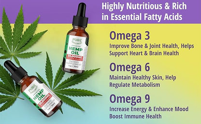 Organic Hemp Seed Oil (3 Oz), Peppermint Flavor, High Potency 30,000 mg - Helps in Natural Relief, Sleep, Relaxation & Mood, Transparent Hemp Oil Dosage, Non-Habit Forming - Non-GMO, Vegan