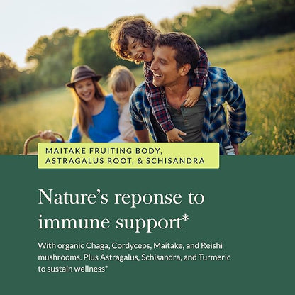 Gaia Herbs Everyday Immune Mushrooms&Herbs-Immune Support Supplement to Help Aid Overall Wellness* -with Turmeric Curcumin, Astragalus, Cordyceps, and Chaga Mushrooms-60 Vegan Capsules(30-Day Supply)