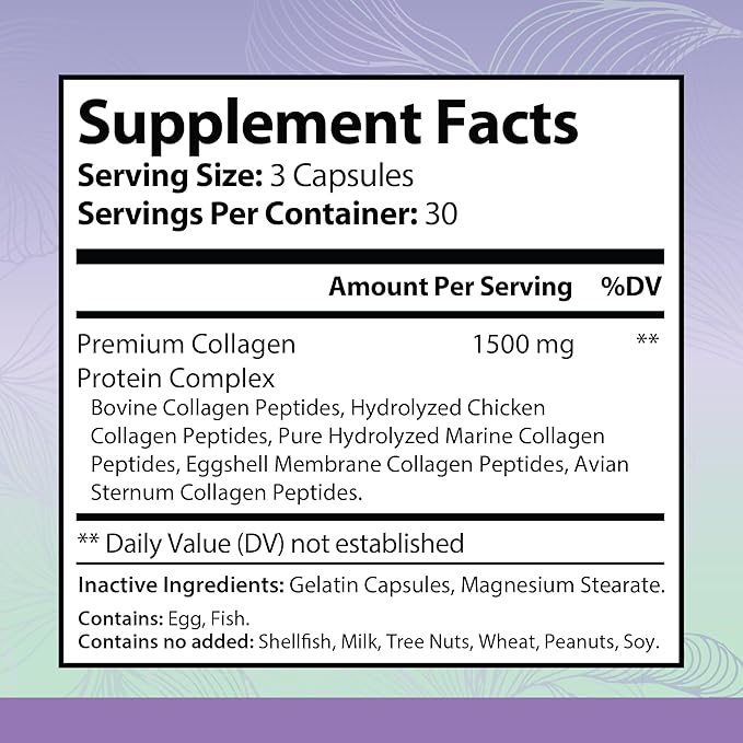 Premium Collagen Complex Type I & III Hydrolyzed Collagen Peptides for Women - Skin, Hair, Joint, & Muscle Support Collagen Supplements - Grass Fed, Non GMO - 90 Capsules