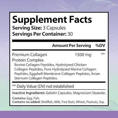 Premium Collagen Complex Type I & III Hydrolyzed Collagen Peptides for Women - Skin, Hair, Joint, & Muscle Support Collagen Supplements - Grass Fed, Non GMO - 90 Capsules