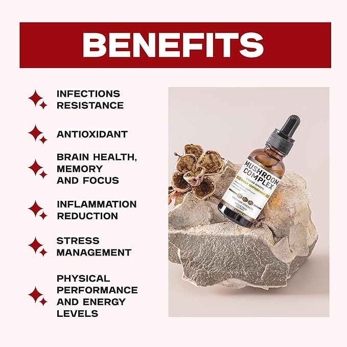 Liquid Mushroom Complex | Herbal Liquid Drops| Mushroom Supplement | Lion's Mane, Reishi, Shiitake, Chaga, Cordyceps, Coriolus Versicolor | NonGMO 2oz - 60 Day Supply