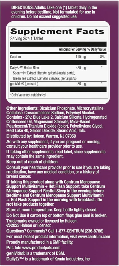 Centrum Restful Sleep Menopause Support Tablets, Supplement with Clinically Studied DailyZz and geniVida, 28 Count