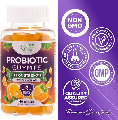 Probiotic Gummies for Digestive Health - Daily Probiotics for Women & Men Gummy, 5 Billion CFU Probiotics Supplement, Probiotic Strains Supports Immune, Vaginal, & Gut Health, Non-GMO - 60 Gummies