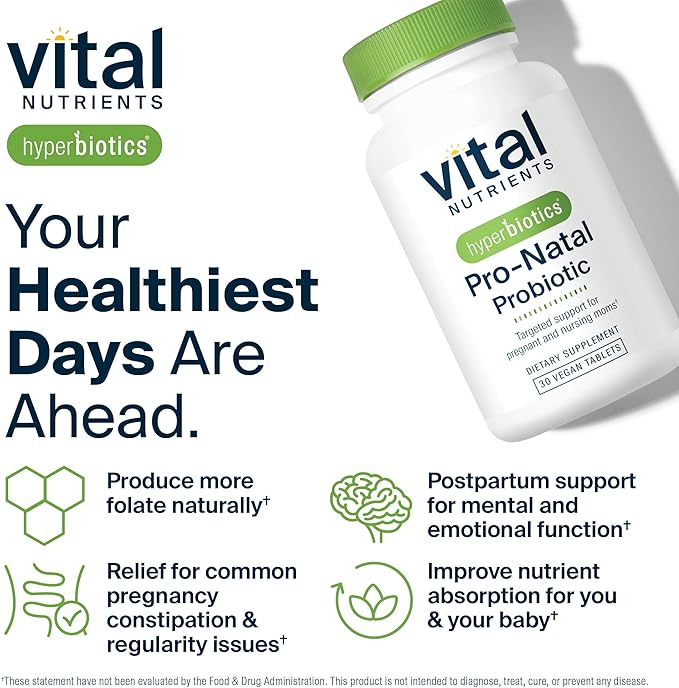Hyperbiotics Vital Nutrients Pro-Natal Prenatal Probiotics for Women | Support for Occasional Nausea, Bloating, and Gas | Vegan Pregnancy Probiotic for Women | Gluten, Dairy, Soy Free | 30 Tablets