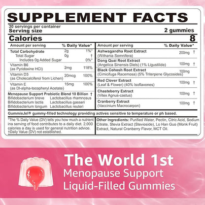 Sugar Free Menopause Supplement Filled Gummies for Women, (Made in USA) Menopause Probiotics Gummies with Ashwagandha, Dong Quai & Black Cohosh for Hot Flashes, Night Sweats, Mood Swings, Gut Health