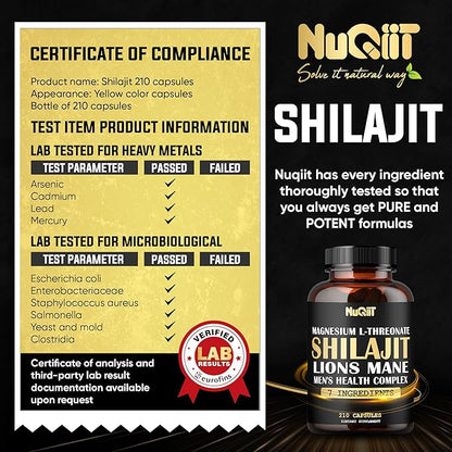 210 Capsules - Magnesium with Lions Mane, Shilajit Capsules, and Male's Health Complex as Ashwagandha, Maca Root & More - Support Immune, Brain Health, and Energy Production