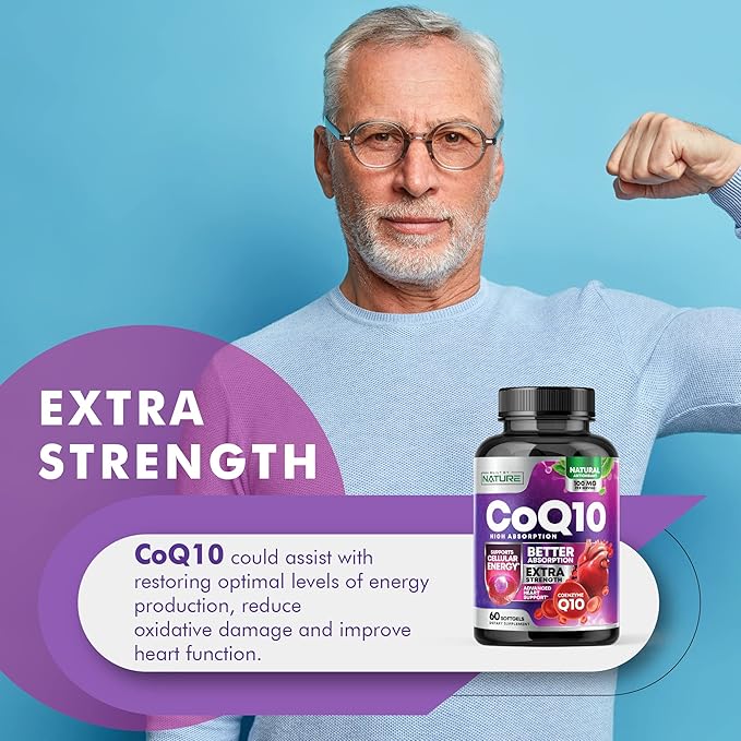 CoQ10 100mg Softgels, High Absorption Coenzyme Q10, Heart Health & Energy Production Support, Rapid Release Antioxidant Supplement - Gluten Free, Naturally Fermented, 60 Count – 2 Month Supply