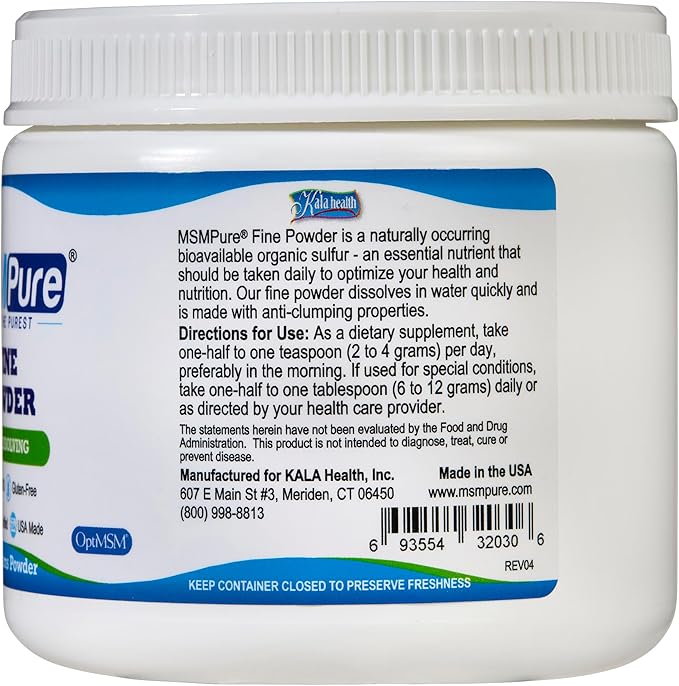 KALA HEALTH MSMPure Fast Dissolving Fine MSM Powder Crystals – US-Sourced MSM for Joint Health, Skin Appearance, and Hair & Nail Support – 8.8 oz, Organic Sulfur