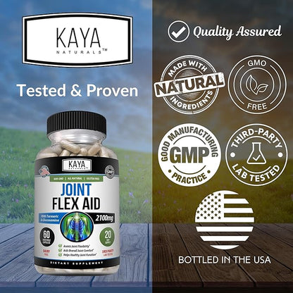 Kaya Naturals Mobility Flex Aid - Mobility Support Supplement for Men and Women - Turmeric Capsules - for Knee Support and Mobility Health (60 Count)