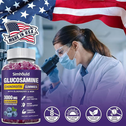 3 Packs Glucosamine Chondroitin Gummies - 3000MG Extra Strength Joint Support Supplement with MSM & Elderberry, Flexibility, Antioxidant Immune Support Gummy for Adults, Men & Women