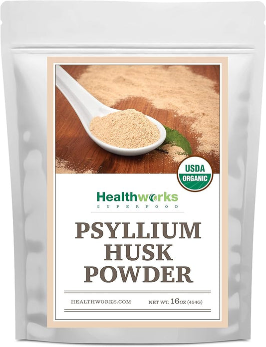 Healthworks Psyllium Husk Powder Organic -16 Oz / 1 Lb - Raw - Certified Organic - Finely Ground Powder from India - Keto, Vegan & Non-GMO - Fiber Support
