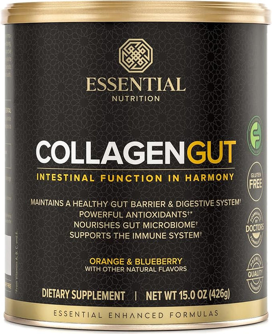 Collagen Gut - Collagen Peptides Powder - Gut health supplement Immunity - Prebiotic Fiber, Turmeric Extract, FODMAP Friendly, Sugar-Free - Orange & Blueberry- 15oz (20 Servings)