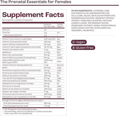 The Prenatal Essentials for Females - Vitamins to Support Pregnancy - Folic Acid, Methylated Folate, DHA (Omega-3), Choline and More - 30-Day Supply (HSA/FSA Eligible)