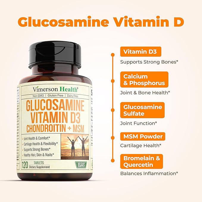 Glucosamine Chondroitin MSM with Vitamin D3, Boswellia, & Bromelain - Bone and Joint Support Supplement for Active Women & Men to Support Hair, Skin, Nails, Strong Bones, & Immune Health. 120 Tablets