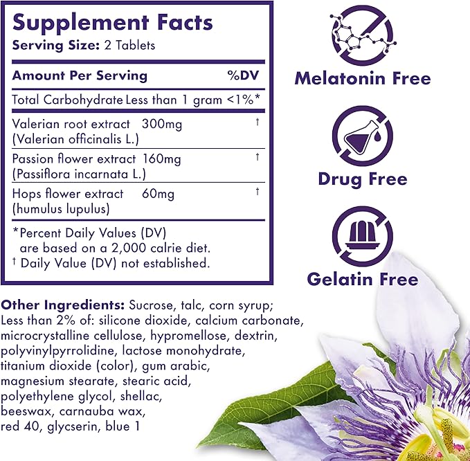 ZzzQuil PURE Zzzs Restorative Herbal Sleep, Tablets, Free of Drugs and Hormones, Melatonin-Free Formula, Valerian Root, Hops, Passion Flower, Sleep Aids for Adults, 60 Count