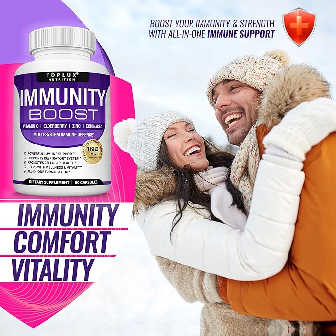 10 in 1 Immunity Boost Immune Support Supplement â€“ 1650mg Made with Elderberry, Vitamin C, Zinc, Echinacea & Probiotics for Immune System Booster, Support Healthy Respiratory System, 2x 60 Capsule